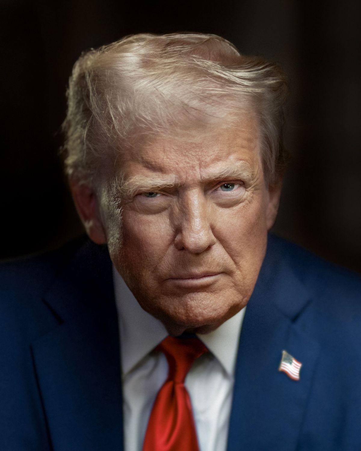Retrato oficial de Donald Trump ante las banderas de Estados Unidos