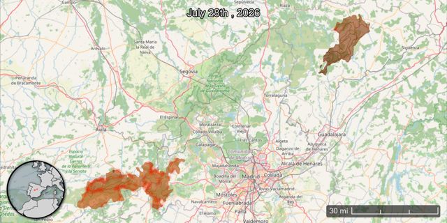 Columna de humo de un incendio forestal