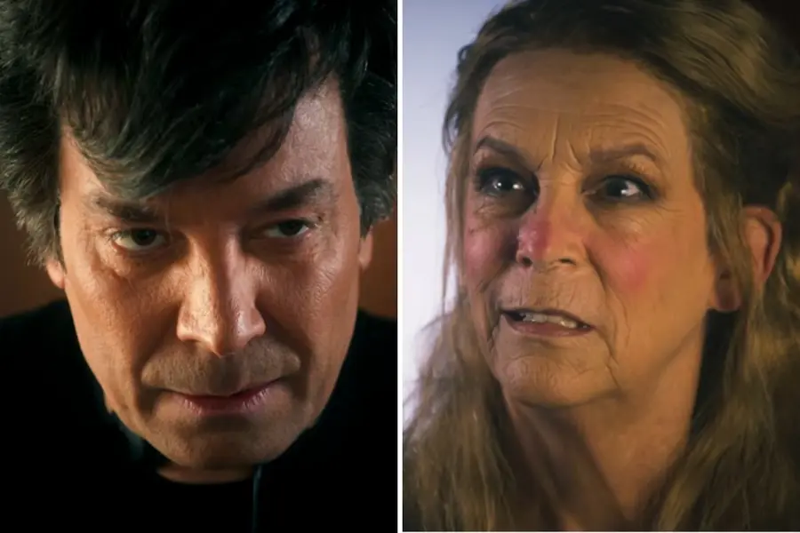 Jimmy Fallon and Jamie Lee Curtis Transform Into Nathan Fielder and Elizabeth Holmes to Spoof ‘You Can See Everything’