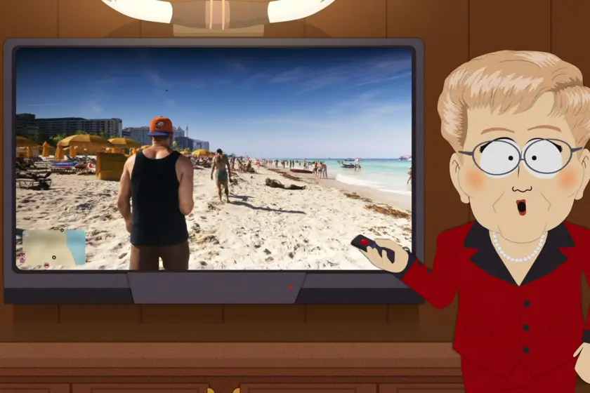 Un nuevo gameplay de GTA VI se cuela en South Park para demostrarnos que podremos usar caca de perro como arma